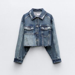 ZARA Z1975 Crop Denim Patchwork Jacket